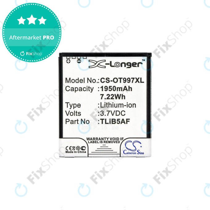 Batterie pour Alcatel One Touch 997, X Pop, TCL S710, S800, 1950mAh, Li-Ion, 3.7V, TLiB5AF, HQ
