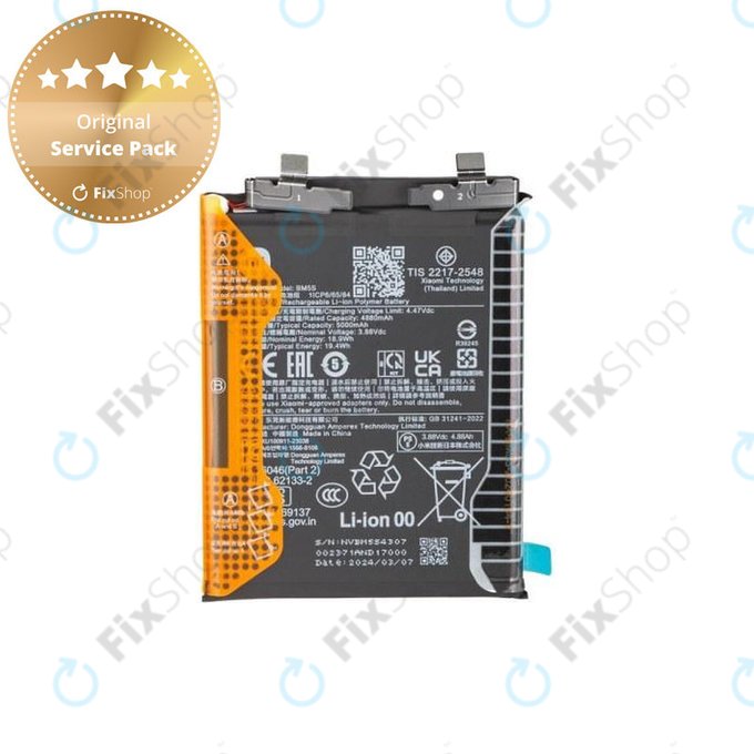 Batterie pour Xiaomi 13T Pro, 5000mAh, BM5S, 1330103000035B, Genuine Service Pack