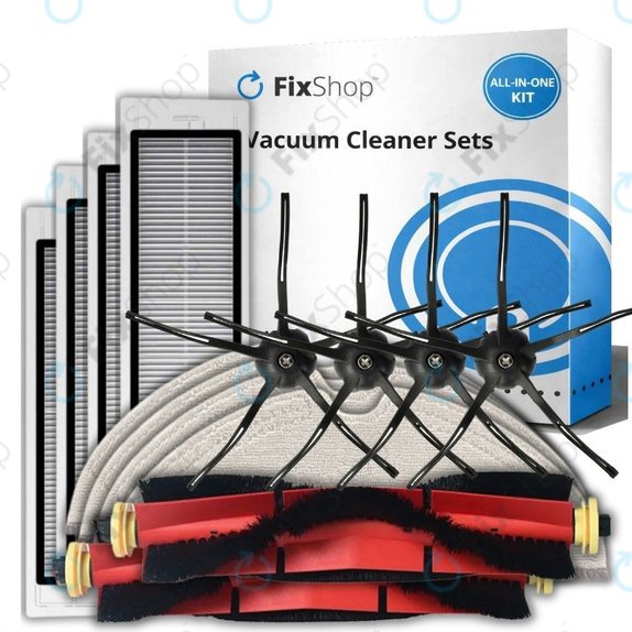 Kit de pièces de rechange pour Xiaomi Roborock S5 Max, S6, S6 MaxV, S6 Pure, Xiaowa E3 (2x Brosse principale, 4x Filtre, 4x Brosse latérale – noire, 4x Chiffon de vadrouille)
