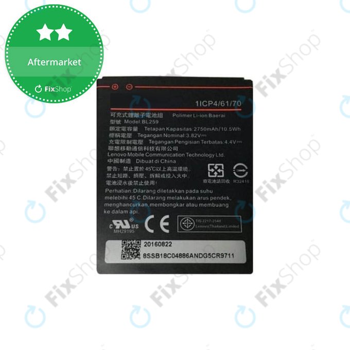 Lenovo VIBE K5 A6020a40, K5 Plus A6020a46, C2 K10a40 - Batterie BL259, 2750mAh