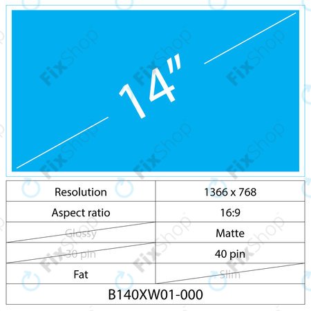 14 LED LCD Gras Mat 40 broches (connecteur gauche)