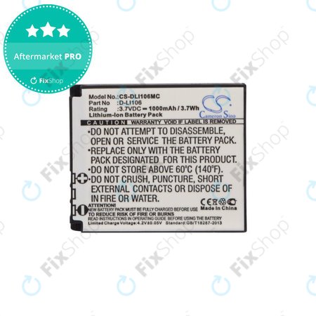 Batterie pour Kodak PIXPRO SP1, Kodak PIXPRO SP1 HD, 1000mAh, Li-Ion, 3.7V, D-LI106, HQ