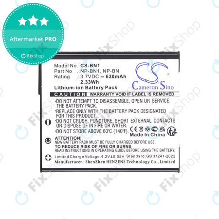 Batterie pour Sony Cyber-Shot DSC-TX20, TX9, 630mAh, Li-Ion, 3.7V, NP-BN1, HQ