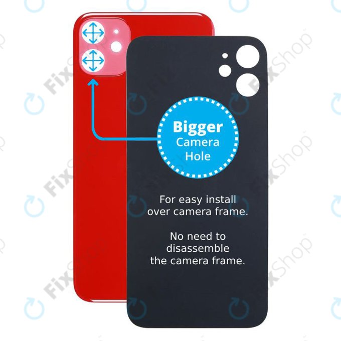 Apple iPhone 11 - Verre du boîtier arrière avec plus grand trou pour la caméra (rouge)