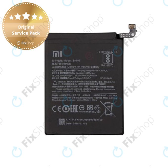 Xiaomi Redmi Note 8T, Redmi 7, Redmi 8A, Redmi Note 6 Pro - Batterie BN46 4000mAh - 46BN46A090H8 Genuine Service Pack