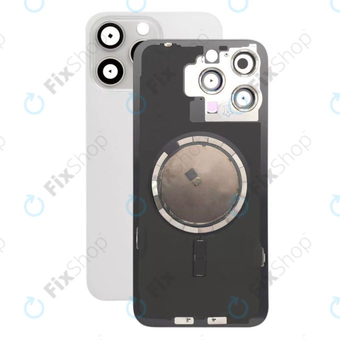 Apple iPhone 15 Pro Max - Verre du boîtier arrière + Verre de la caméra + Cadre en métal + Aimant MagSafe (White Titanium)