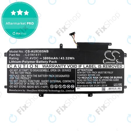 Batterie pour Asus Zenbook UX305, 3800mAh, Li-Pol, 11.4V, C31N1411, HQ