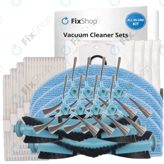 Kit de pièces de rechange pour Tesla IQ400, IQ400 Plus, Sencor 6485BK (2x Brosse principale, 4x Filtre, 8x Brosse latérale, 4x Chiffon de vadrouille, 4x Sac à poussière)