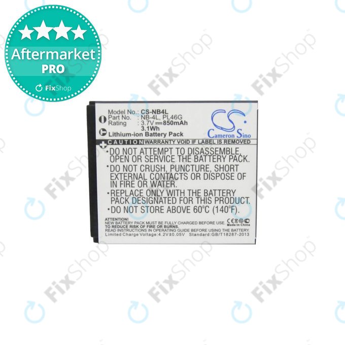 Canon Ixus, IXY, i7 Zoom, L3, L4, Legria Mini, PowerShot, TX1 - Batterie NB-4L Li-Ion 850mAh HQ