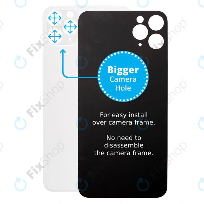 Apple iPhone 11 Pro Max - Verre du boîtier arrière avec plus grand trou pour l'appareil photo (argent)