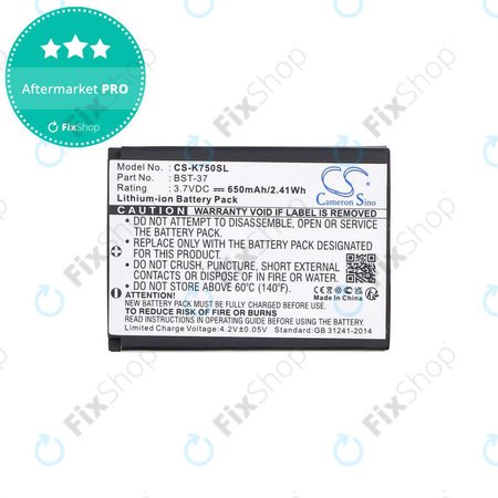 Batterie pour Sony Ericsson, 650mAh, Li-Ion, 3.7V, BST-37, HQ