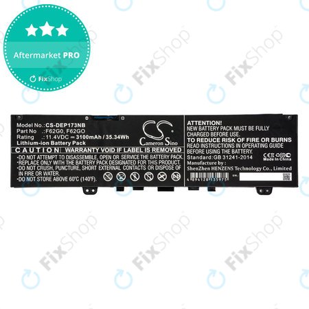 Batterie pour Dell Inspiron 13, 7373, Vostro 13, 3100mAh, Li-Ion, 11.4V, F62G0, HQ