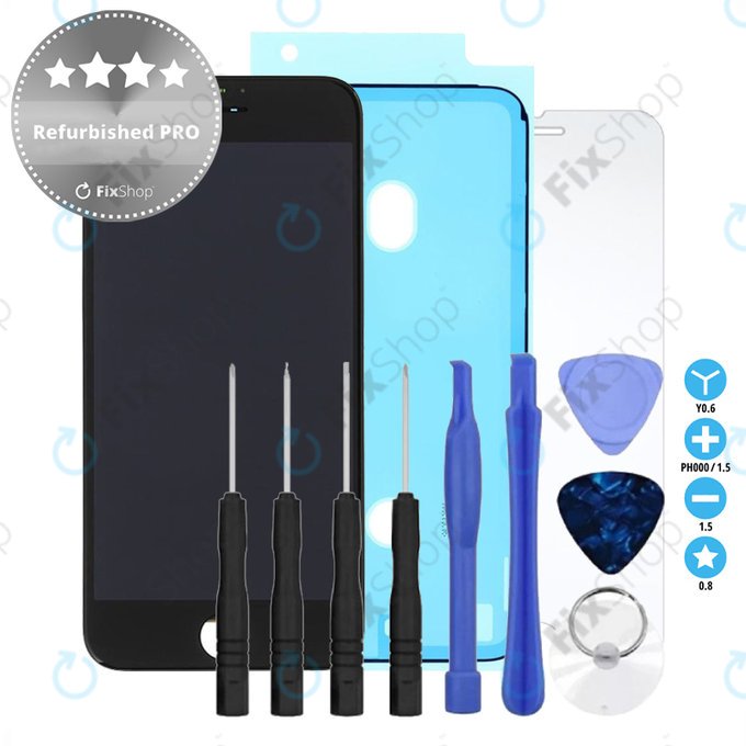 Apple iPhone 8, SE (2020), SE (2022) - Écran LCD + Écran tactile + Cadre (Noir) Refurbished PRO + Adhésif pour LCD + Verre trempé + Kit d'outils - Multipack