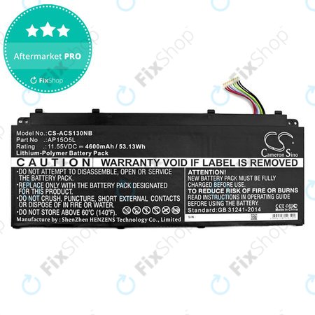 Batterie pour Acer Aspire S13, Chromebook R13, 4600mAh, Li-Pol, 11.55V, AP15O3K, HQ