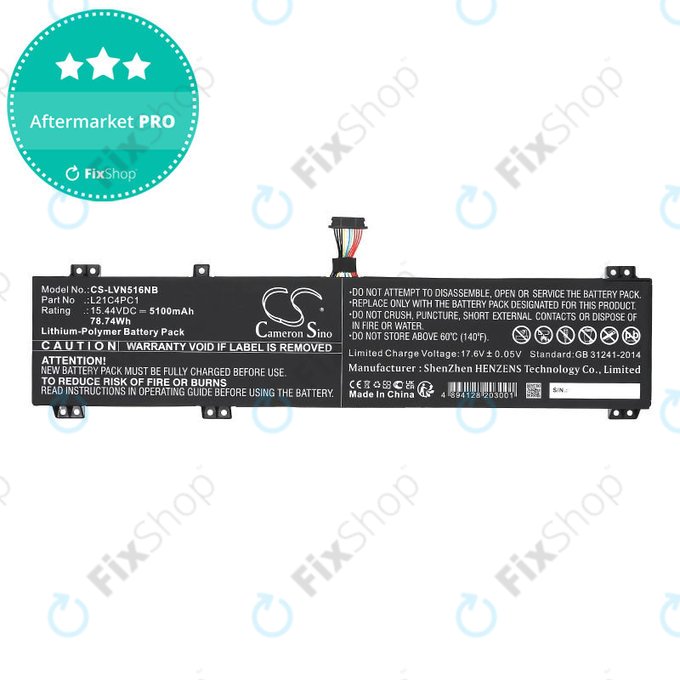 Batterie pour Lenovo Legion 5 15ARH7H, 82RD0002SB, 5100mAh, Li-Pol, 15.44V, L21C4PC1, HQ