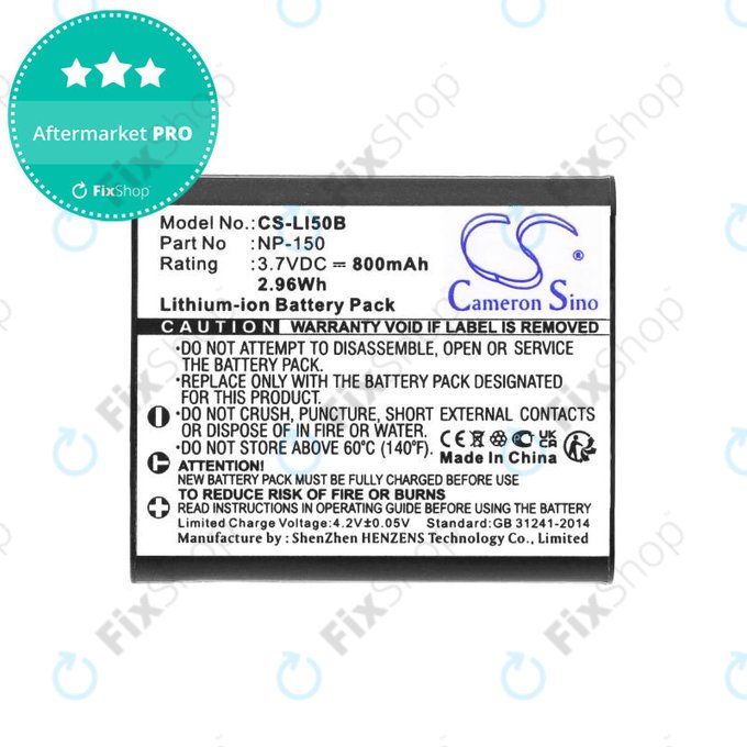 Batterie pour Olympus MJU, Casio Exilim, Kodak PIXPRO, 800mAh, Li-Ion, 3.7V, NP-150, HQ