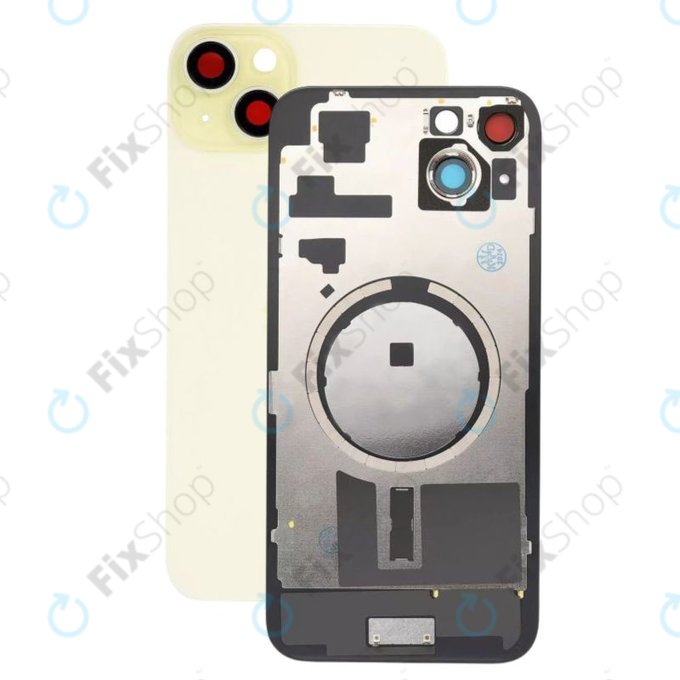 Apple iPhone 15 Plus - Verre du boîtier arrière + Verre de la caméra + Cadre en métal + Aimant MagSafe (Yellow)