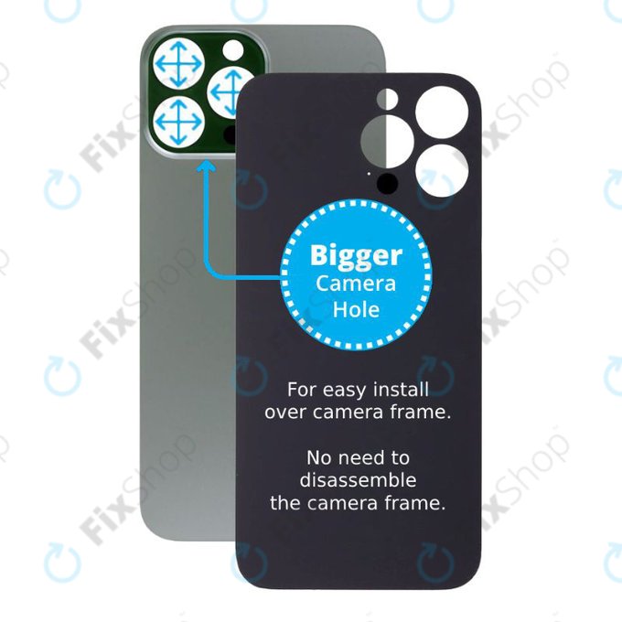 Apple iPhone 13 Pro Max - Verre du boîtier arrière avec plus grand trou pour l'appareil photo (vert alpin)