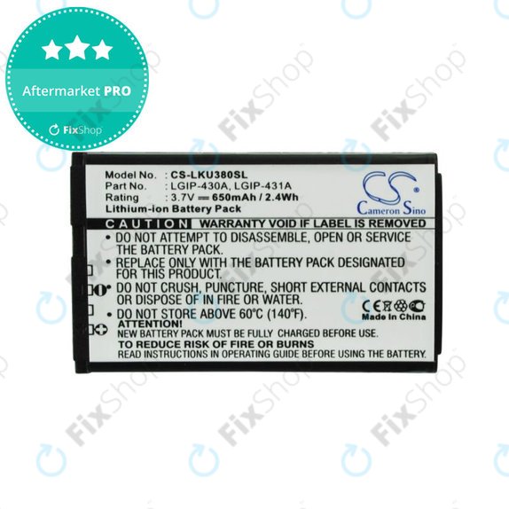 Batterie pour LG 230 Nite, 650mAh, Li-Ion, 3.7V, LGIP-430A, HQ
