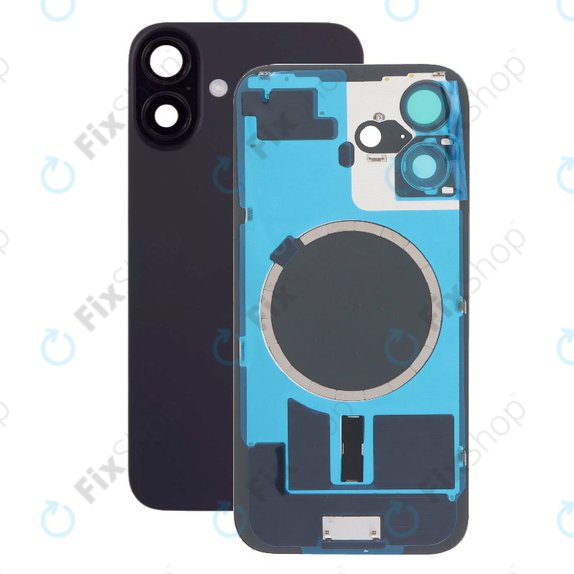 Apple iPhone 16 - Verre de la coque arriere + Verre de caméra + Plaque en métal + Aimants MagSafe (Black)