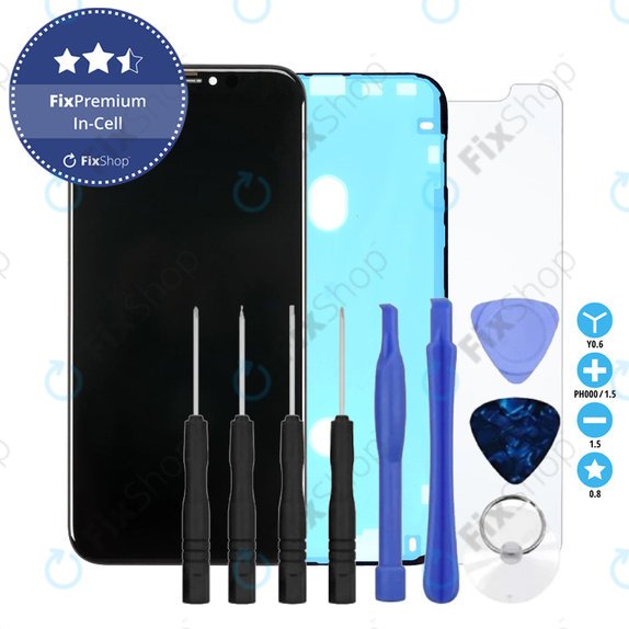 Écran In-Cell pour iPhone XR, Tactile avec cadre, Adhésif (Adhesive), Verre trempé, Outils, FixPremium