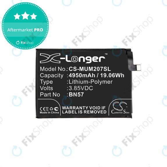 Batterie pour Xiaomi Poco X3 NFC M2107J20CG, 4950mAh, Li-Pol, 3.85 V, BN57, HQ