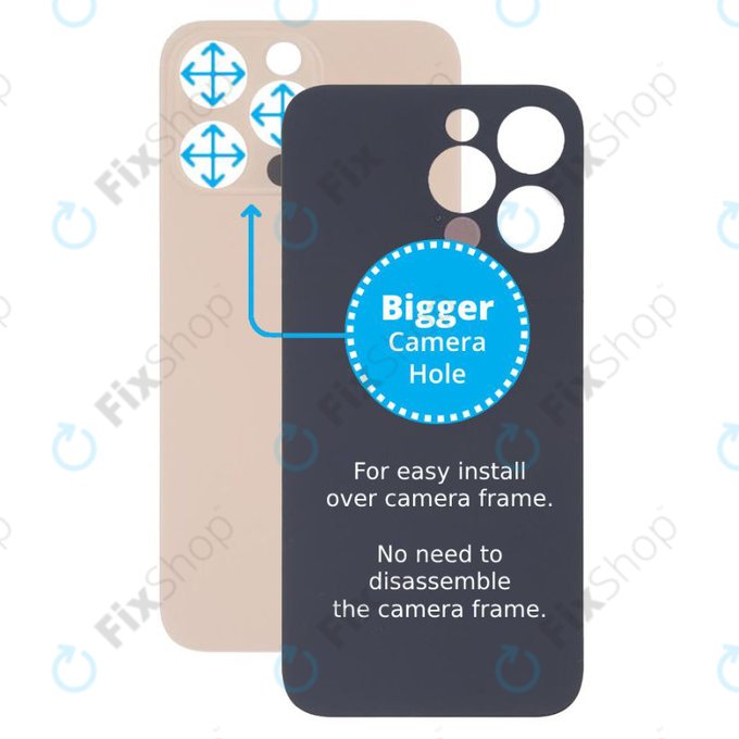 Apple iPhone 13 Pro - Verre du boîtier arrière avec plus grand trou pour la caméra (or)