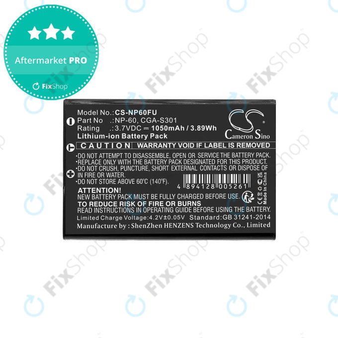 Batterie pour Agfa, HP Photosmart, Toshiba Camileo, 1050mAh, Li-Ion, 3.7V, NP-60, COMA-BP1, HQ