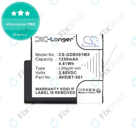 Batterie pour Gopro Hero 8, Hero 6, 1250mAh, Li-Ion, 3.85V, AHDBT-501, HQ