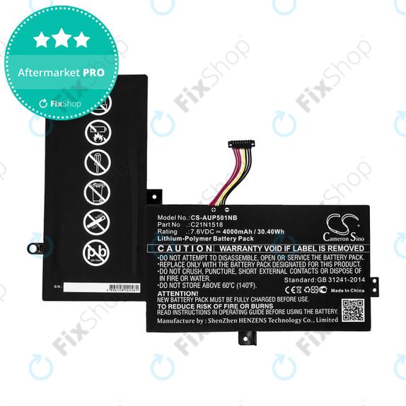 Batterie pour Asus VivoBook Flip TP501, TP501UA, 4000mAh, Li-Pol, 7.6V, C21N1518, HQ