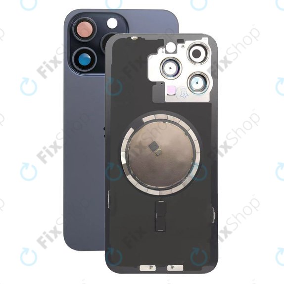 Apple iPhone 15 Pro Max - Verre du boîtier arrière + Verre de la caméra + Cadre en métal + Aimant MagSafe (Blue Titanium)
