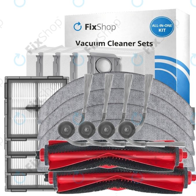 Kit de pièces de rechange pour Xiaomi Roborock Q10 VF, Q10 VF+, S8 Pro, S8 Pro Plus (2x Brosse principale, 4x Filtre, 4x Brosse latérale, 4x Chiffon de vadrouille, 4x Sac à poussière)