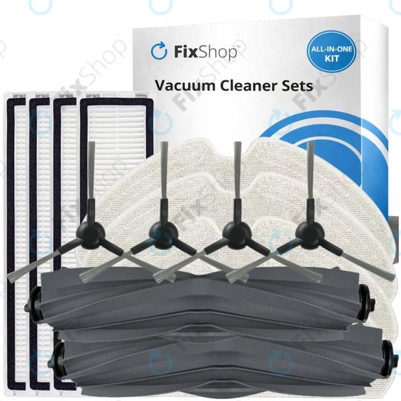 Kit de pièces de rechange pour Xiaomi Dreame D9 Max Gen2, D10s, D10s Pro (2x Brosse principale, 4x Filtre, 4x Brosse latérale – noire, 4x Chiffon de vadrouille)