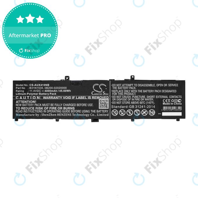 Batterie pour Asus UX310, UX310UAK, UX410UQ, 4000mAh, Li-Pol, 11.4V, B31N1535, HQ