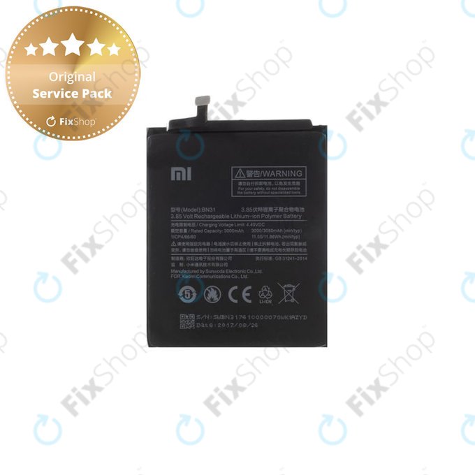 Xiaomi Redmi Note 5A, Redmi S2 (Redmi Y2) - Batterie BN31 3080mAh - 46BN31G05014 Genuine Service Pack