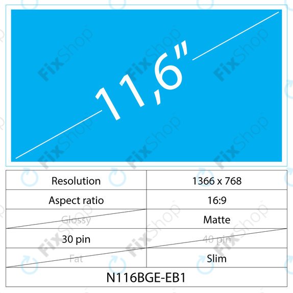 11,6 LCD Fin Mat 30 broches HD