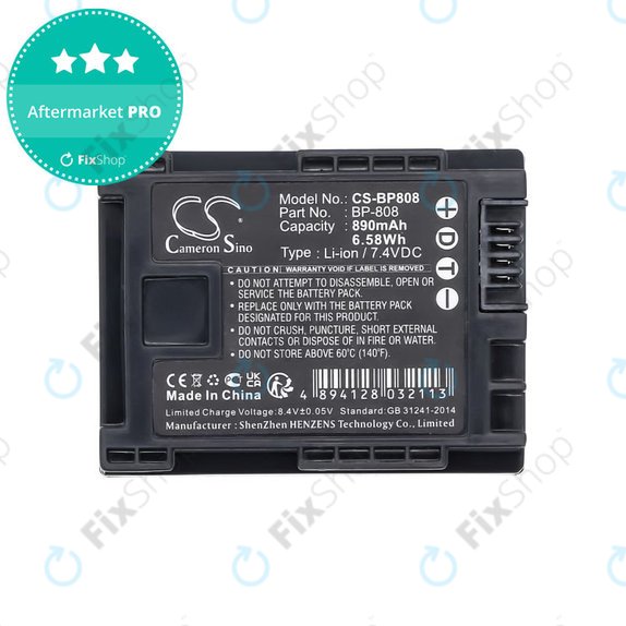 Batterie pour Canon FS10, FS11, FS100, 890mAh, Li-Ion, 7.4V, BP-808, HQ