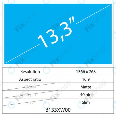 13,3 LCD Fin Mat 40 broches HD