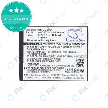 Batterie pour GoPro HD Hero, Hero2, 1100mAh, Li-Ion, 3.7V, AHDBT-001, HQ