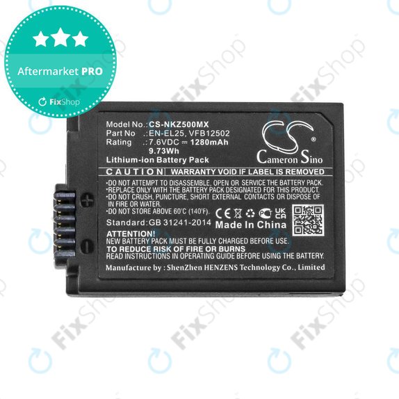 Batterie pour Nikon Z50, Z50 ZFC, Z30, Z FC, 1280mAh, Li-Ion, 7.6V, EN-EL25, HQ