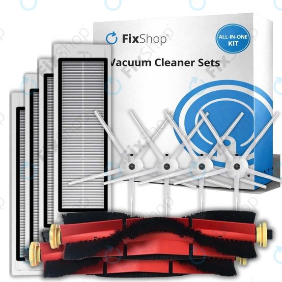 Kit de pièces de rechange pour Xiaomi Roborock S5 Max, S6, S6 MaxV, S6 Pure, Xiaowa E3 (2x Brosse principale, 4x Filtre, 4x Brosse latérale – blanche)