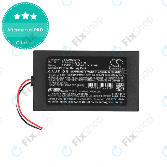 Batterie pour Logitech Harmony 9, 1300mAh, Li-Pol, 3.7V, 533-000128, HQ