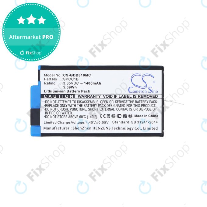 Batterie pour GoPro Max, Max 360, Acbat-001, 1400mAh, Li-Ion, 3.85V, SPCC1B, HQ