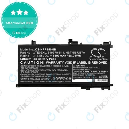 Batterie pour HP Omen 15, Pavilion 15, WASD 15, 5100mAh, Li-Ion, 11.55V, TE03XL, HQ