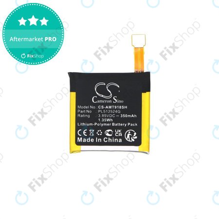 Batterie pour Amazfit A1801, A1808, A1918, T-Rex Verge Lite, 350mAh, Li-Pol, 3.85V, PL512524G, HQ