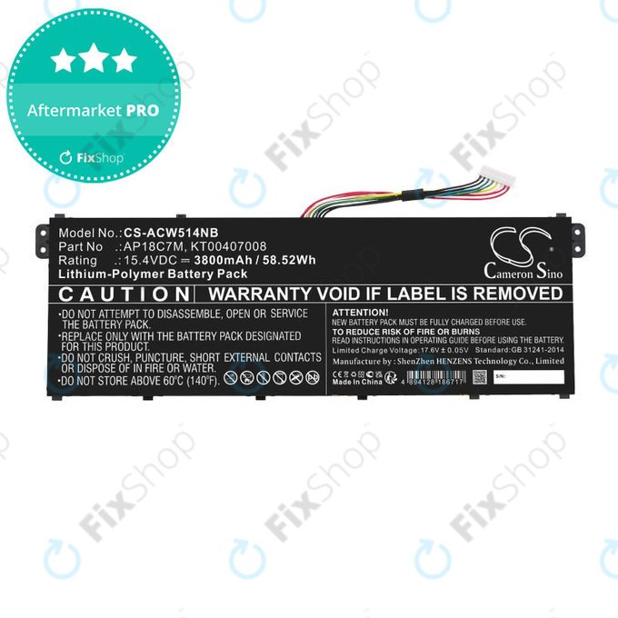 Batterie pour Acer ConceptD 3, Spin 5, Swift 3, 5, X, Travelmate Spin P4, 3800mAh, Li-Pol, 15.4V, AP18C7M, HQ