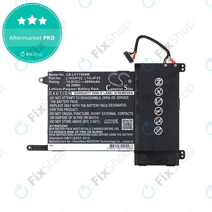 Batterie pour Lenovo Eraser Y700, IdeaPad Y700, 4000mAh, Li-Pol, 14.8V, L14S4P22, HQ