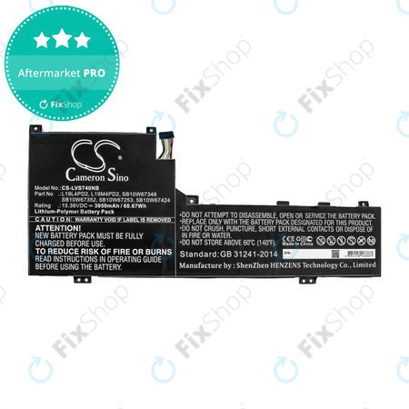 Batterie pour Lenovo Yoga S740 14, IdeaPad S740-14IIL, 3950mAh, Li-Pol, 15.36V, L19L4PD2, HQ