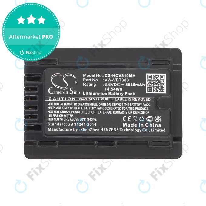 Batterie pour Panasonic HC-550EB, 4040mAh, Li-Ion, 3.6V, VW-VBT380, HQ