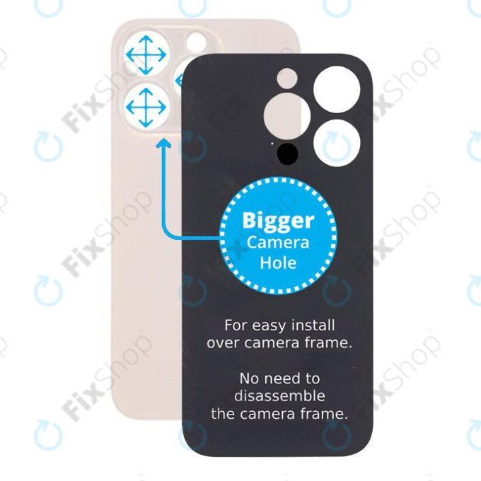 Apple iPhone 14 Pro - Verre du boîtier arrière avec plus grand trou pour l'appareil photo (or)